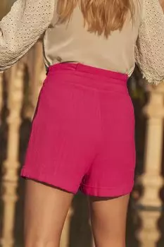 Элегантные летние шорты с талией из бумажного пакета и декоративной передней частью Love & Roses, розовый