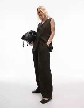 Элегантные плиссированные брюки темно-зеленого цвета Topshop