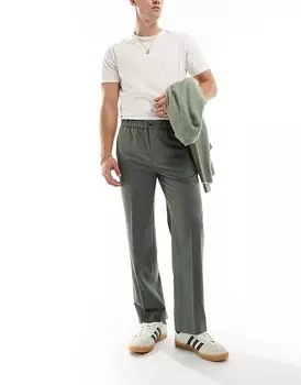 Элегантные прямые брюки оливкового цвета с резинкой на талии ASOS DESIGN