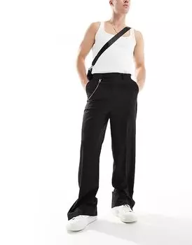 Элегантные прямые брюки с поясом-цепочкой черного цвета ASOS DESIGN