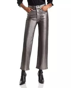 Элегантные прямые джинсы цвета Gunmetal Chrome FRAME, серебряный