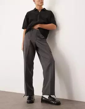 Элегантные серые широкие брюки карго с кулиской по низу ASOS DESIGN