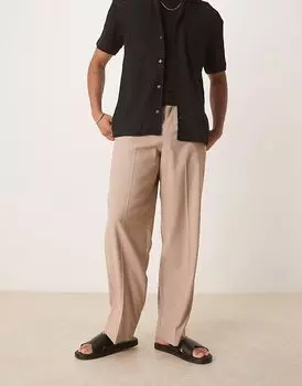 Элегантные широкие брюки ASOS DESIGN со складкой спереди бежевого меланжевого цвета