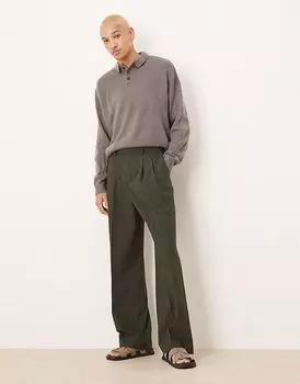 Элегантные широкие брюки ASOS DESIGN зеленого цвета с двойными складками