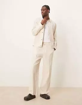 Элегантные широкие брюки из хлопка ASOS DESIGN бежевого цвета с эластичной талией