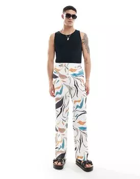 Элегантные широкие брюки из смесового льна ASOS DESIGN с абстрактным цветочным узором