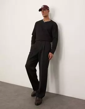 Элегантные широкие брюки с эластичным поясом черного цвета ASOS DESIGN