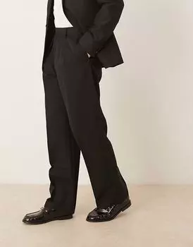 Элегантные широкие брюки с двойными складками черного цвета от ASOS DESIGN