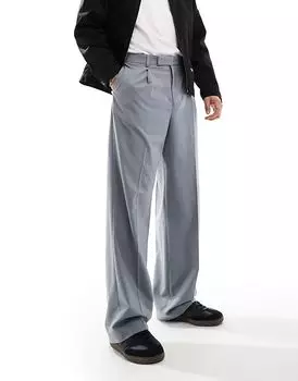 Элегантные широкие брюки с двойными складками в сером цвете ASOS DESIGN