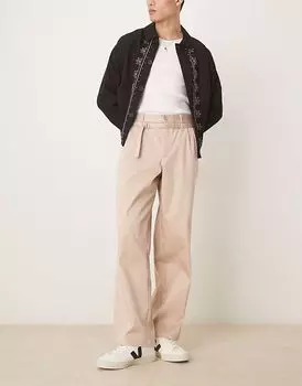 Элегантные широкие брюки с поясом ASOS DESIGN бежевого цвета