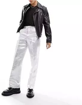 Элегантные широкие брюки серебристого цвета в тонкую полоску ASOS