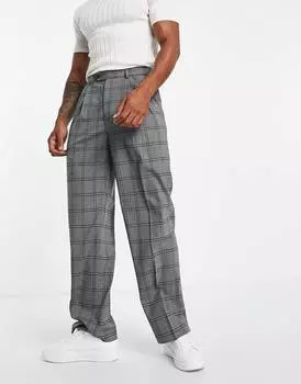Элегантные широкие брюки серого цвета в клетку ASOS DESIGN