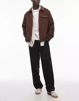 Элегантные широкие брюки со складками черного цвета Topman