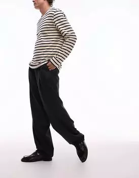 Элегантные широкие брюки со складками темно-синего цвета Topman