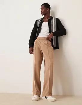 Элегантные широкие брюки со складкой спереди цвета кэмп ASOS DESIGN