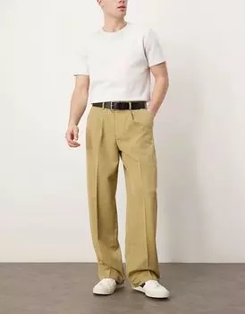 Элегантные широкие брюки со складкой спереди цвета кэмп ASOS DESIGN