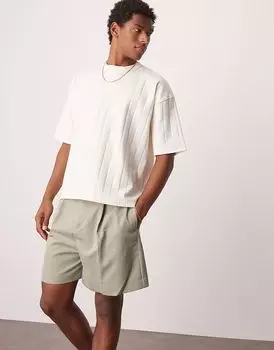 Элегантные широкие шорты ASOS DESIGN со складкой спереди и поясом зеленого цвета