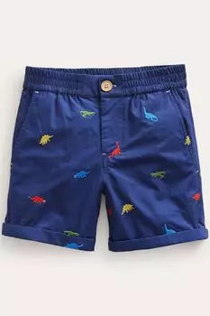 Элегантные шорты на подкатах с вышитым мотивом динозавра Boden, синий