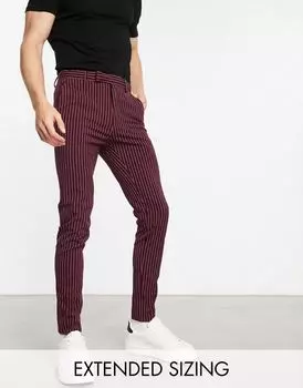 Элегантные суперузкие брюки бордового цвета в полоску ASOS DESIGN