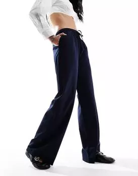 Элегантные темно-синие брюки без застежки Stradivarius