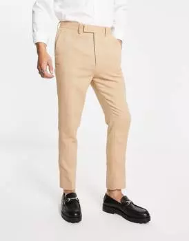 Элегантные зауженные брюки из смешанной шерсти ASOS DESIGN с узором \"в елочку\" ASOS DESIGN