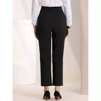 Элегантные женские деловые брюки с эластичной резинкой на талии и пуговицами, прямые рабочие брюки ALLEGRA K
