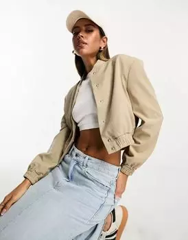 Элегантный бомбер светло-коричневого цвета с усиленными плечами ASOS