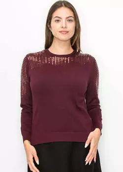 Элегантный бордовый свитер с пайетками Yal New York