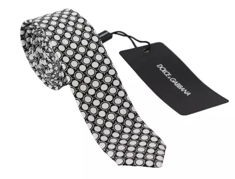 Элегантный черный белый шелковый галстук Dolce & Gabbana