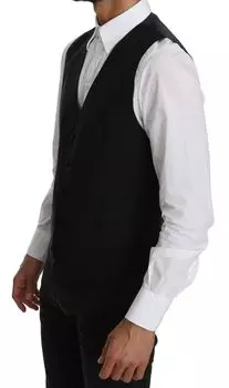 Элегантный черный деловой жилет из смесовой шерсти Dolce & Gabbana