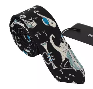 Элегантный черный шелковый галстук с музыкальным узором Dolce & Gabbana