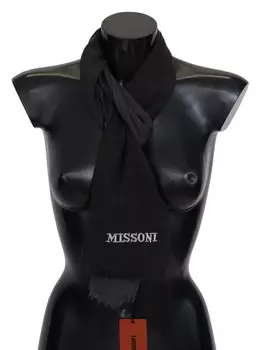 Элегантный черный шерстяной шарф с бахромой Missoni