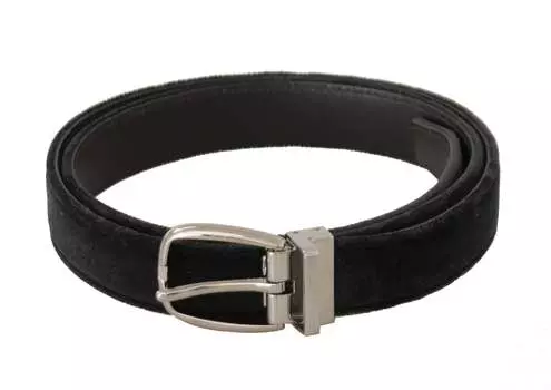 Элегантный дизайнерский бархатный ремень Dolce & Gabbana с пряжкой с выгравированным логотипом, черный