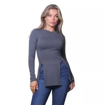 Элегантный и шикарный осенний топ с длинными рукавами и разрезами FASHNZFAB, цвет charcoal