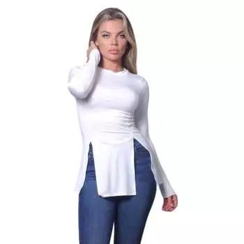 Элегантный и шикарный осенний топ с длинными рукавами и разрезами FASHNZFAB, слоновая кость