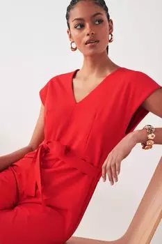 Элегантный комбинезон с завязкой на талии Vila, красный