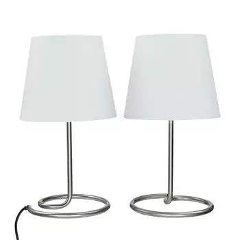Элегантный комплект настольных ламп из 2 металлических тканевых абажуров белого цвета H: 33 см, прикроватная лампа для спальни, гостиной Licht-Erlebnisse, мультиколор