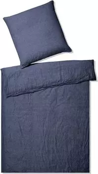 Элегантный комплект полульняного постельного белья Бриз цвет тёмно-синий размер 140х200+70х90см Elegante