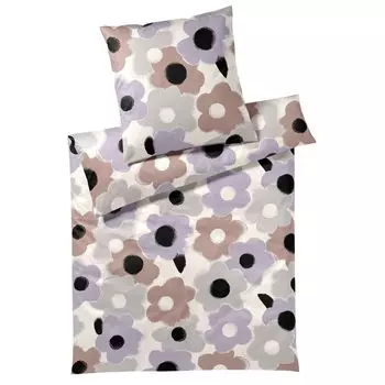 Элегантный комплект постельного белья из сатина Mako Цветы сиреневый размер 155х220+80х80см Elegante