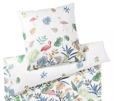 Элегантный комплект постельного белья из шелкового сатина Фламинго цвет белый размер 155х200+40х80 Elegante