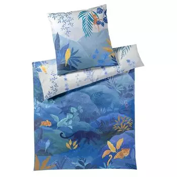 Элегантный комплект постельного белья из сатина Mako Сказочный цвет ночь синий верблюжий размер 155х220+40х80 Elegante