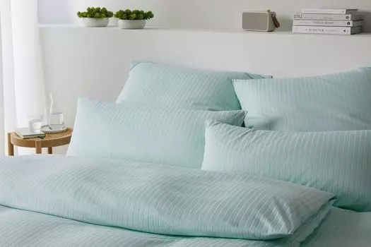 Элегантный комплект постельного белья из джерси Mako в однотонную полоску мятного цвета, размер 80x80 Elegante