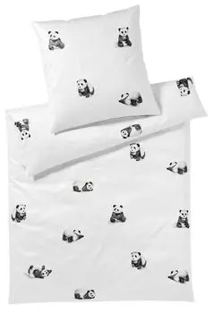 Элегантный комплект постельного белья из сатина мако Медведь Панда цвет белый размер 135х200+80х80 Elegante
