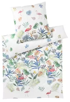Элегантный комплект постельного белья из шелкового сатина Фламинго цвет белый размер 155х220+80х80 Elegante