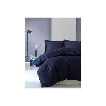 Элегантный Комплект постельного белья из хлопкового атласа - темно-синий