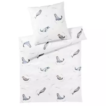 Элегантный комплект постельного белья Mako из сатина 2351 Seals цвет белый размер 155х220см+80х80 Elegante