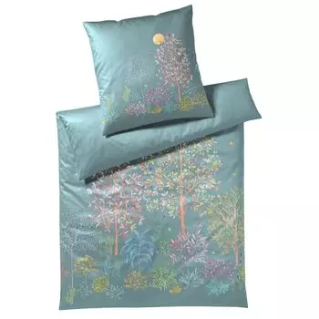 Элегантный комплект постельного белья Mako из сатина Night Dream цвет лист зеленый размер 135х200см+40х80 Elegante