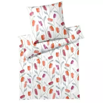 Элегантный комплект постельного белья Mako из батиста Rise цвет бело-оранжевый размер 155х200+80х80 Elegante
