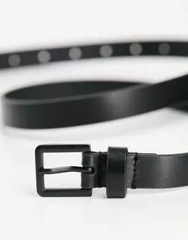 Элегантный кожаный узкий ремень с матовой черной пряжкой ASOS DESIGN черного цвета