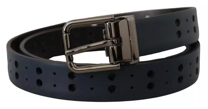 Элегантный мужской кожаный ремень Dolce & Gabbana с металлической пряжкой, синий